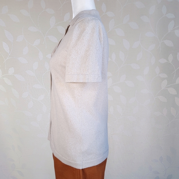 Vintage 90s Collared Knit Top Oatmeal Button-Up Scandi Cottage Style Van Heusen - Picture 7 of 12